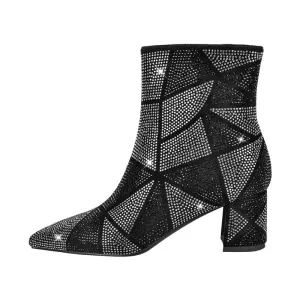 BELSON – Women’s Rhinestone Ankle Boots with Block Heel