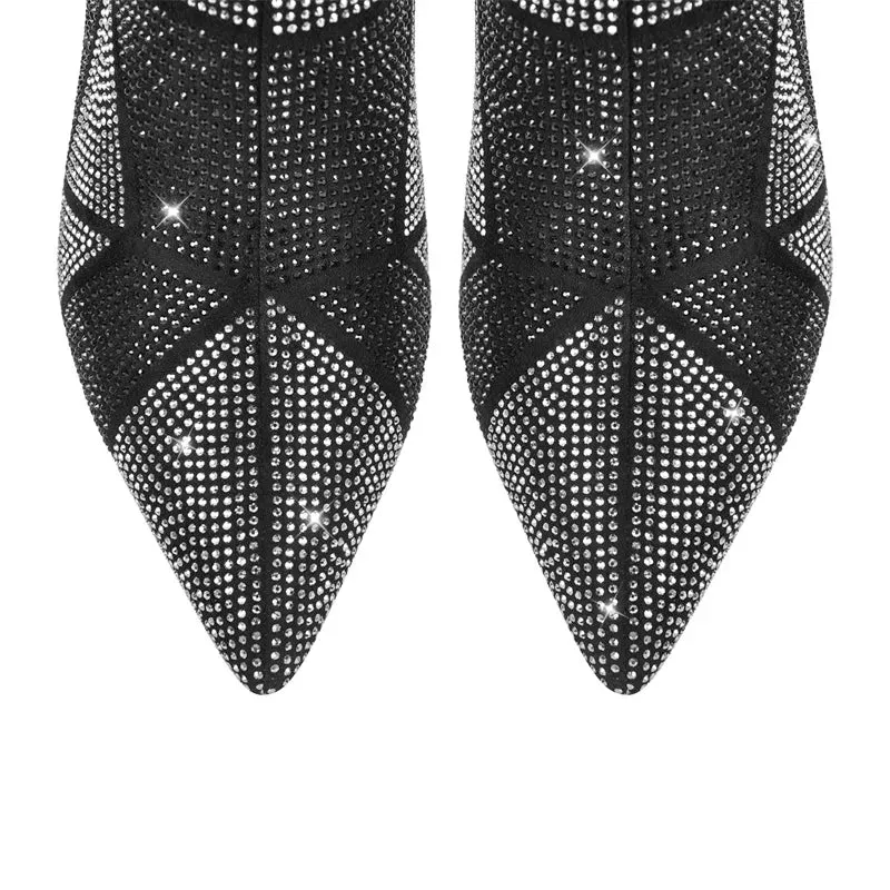 BELSON – Women’s Rhinestone Ankle Boots with Block Heel