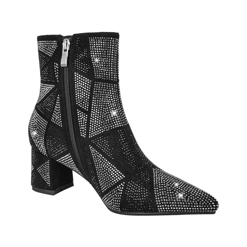BELSON – Women’s Rhinestone Ankle Boots with Block Heel