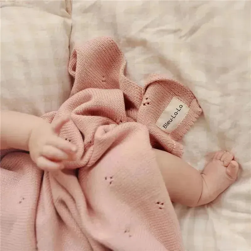 Bleu La La - 100% Organic Cotton Pointelle Swaddle Receiving Baby Blanket, Ballet Slippers