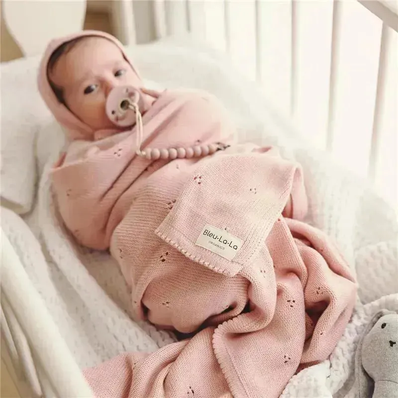 Bleu La La - 100% Organic Cotton Pointelle Swaddle Receiving Baby Blanket, Ballet Slippers