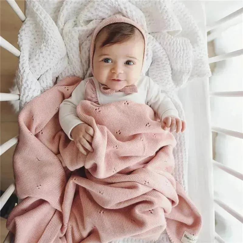 Bleu La La - 100% Organic Cotton Pointelle Swaddle Receiving Baby Blanket, Ballet Slippers