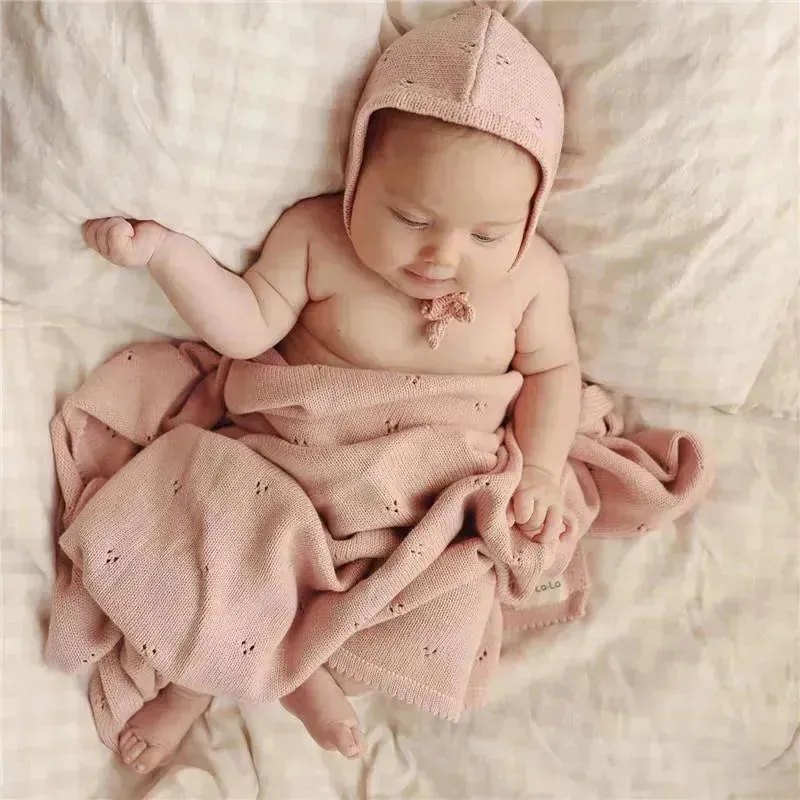 Bleu La La - 100% Organic Cotton Pointelle Swaddle Receiving Baby Blanket, Ballet Slippers