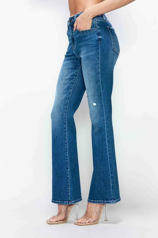 Blue High Rise Bootcut Jeans with Pockets