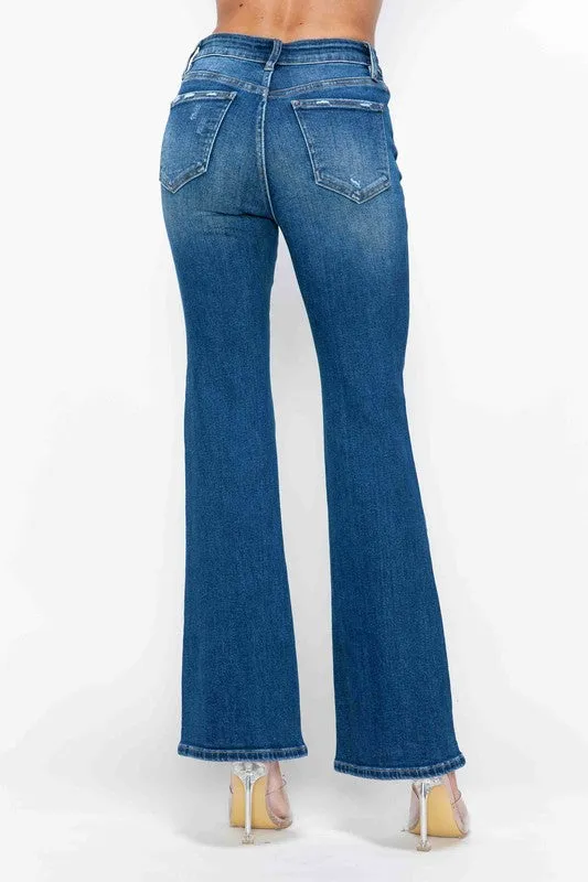 Blue High Rise Bootcut Jeans with Pockets
