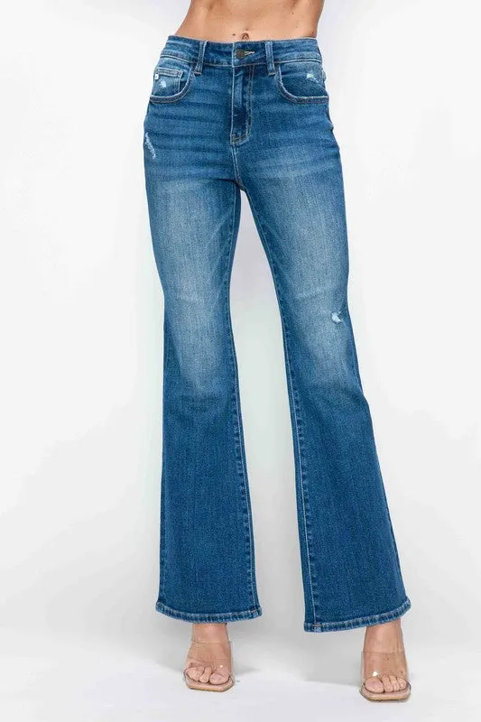 Blue High Rise Bootcut Jeans with Pockets