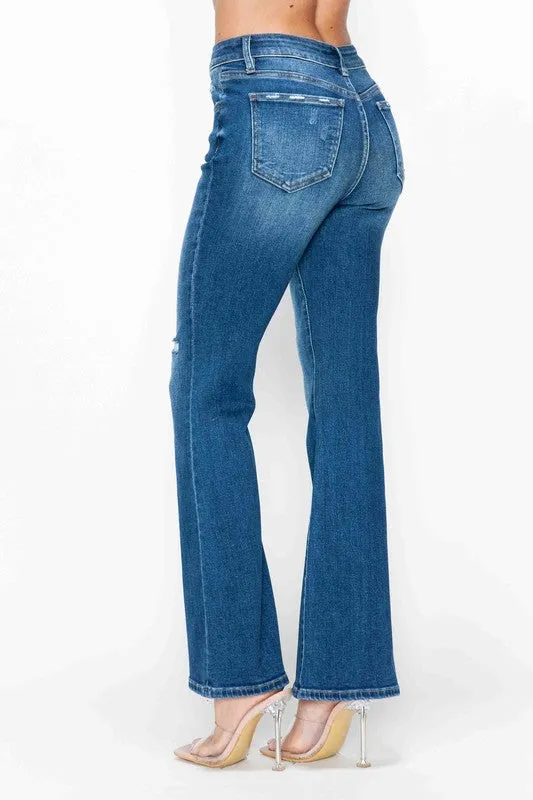 Blue High Rise Bootcut Jeans with Pockets