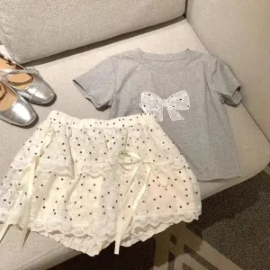 Bow T-Shirt & White Lace Cake Skirt Set – Kawaii Style From Kawaii Stop