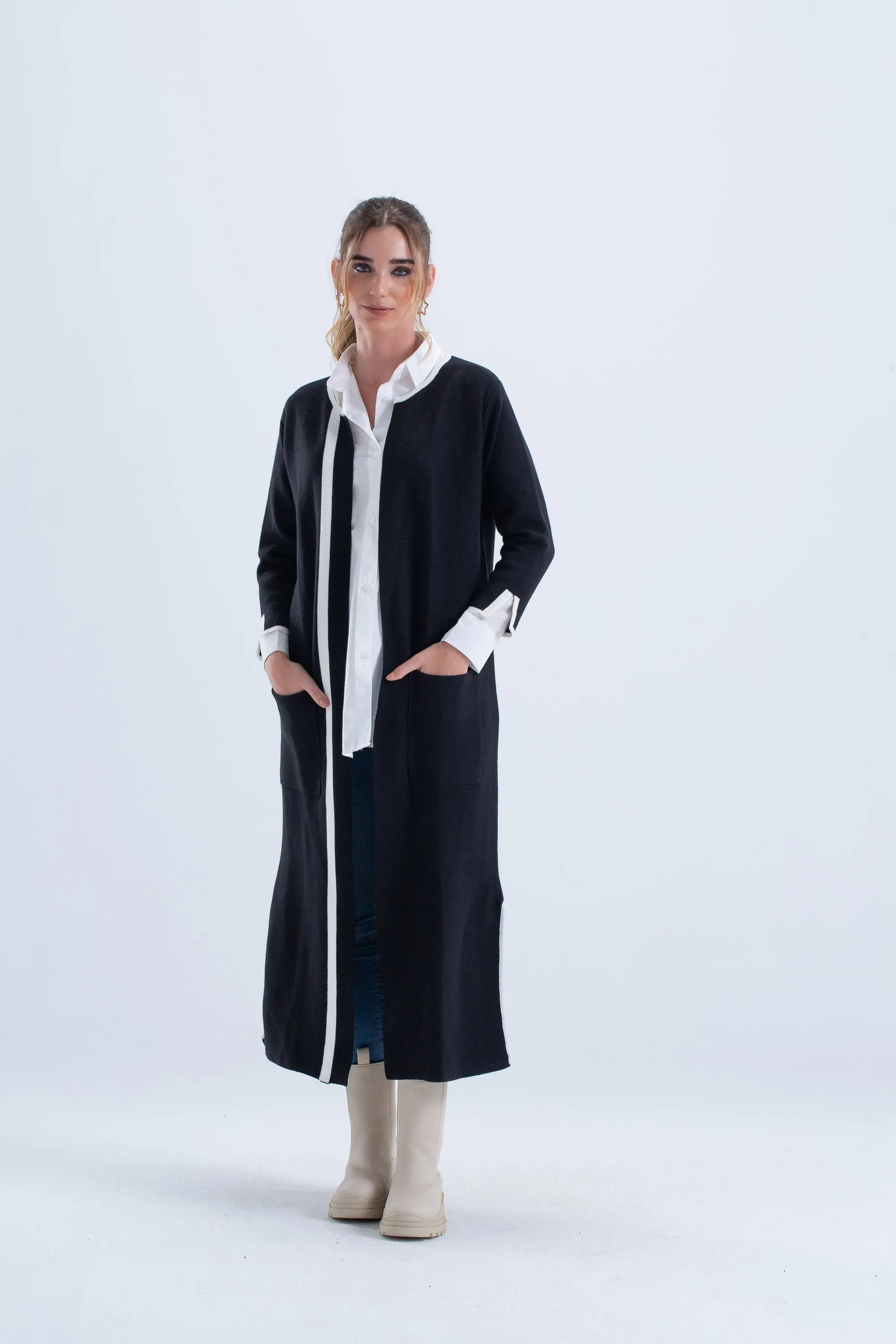 Cardigan with Color Contrast Hem