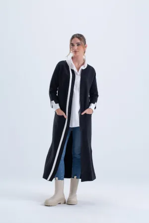 Cardigan with Color Contrast Hem