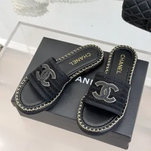 CC Mesh Hollow Chain Double C Thick-Soled Slippers 20mm Black 265647