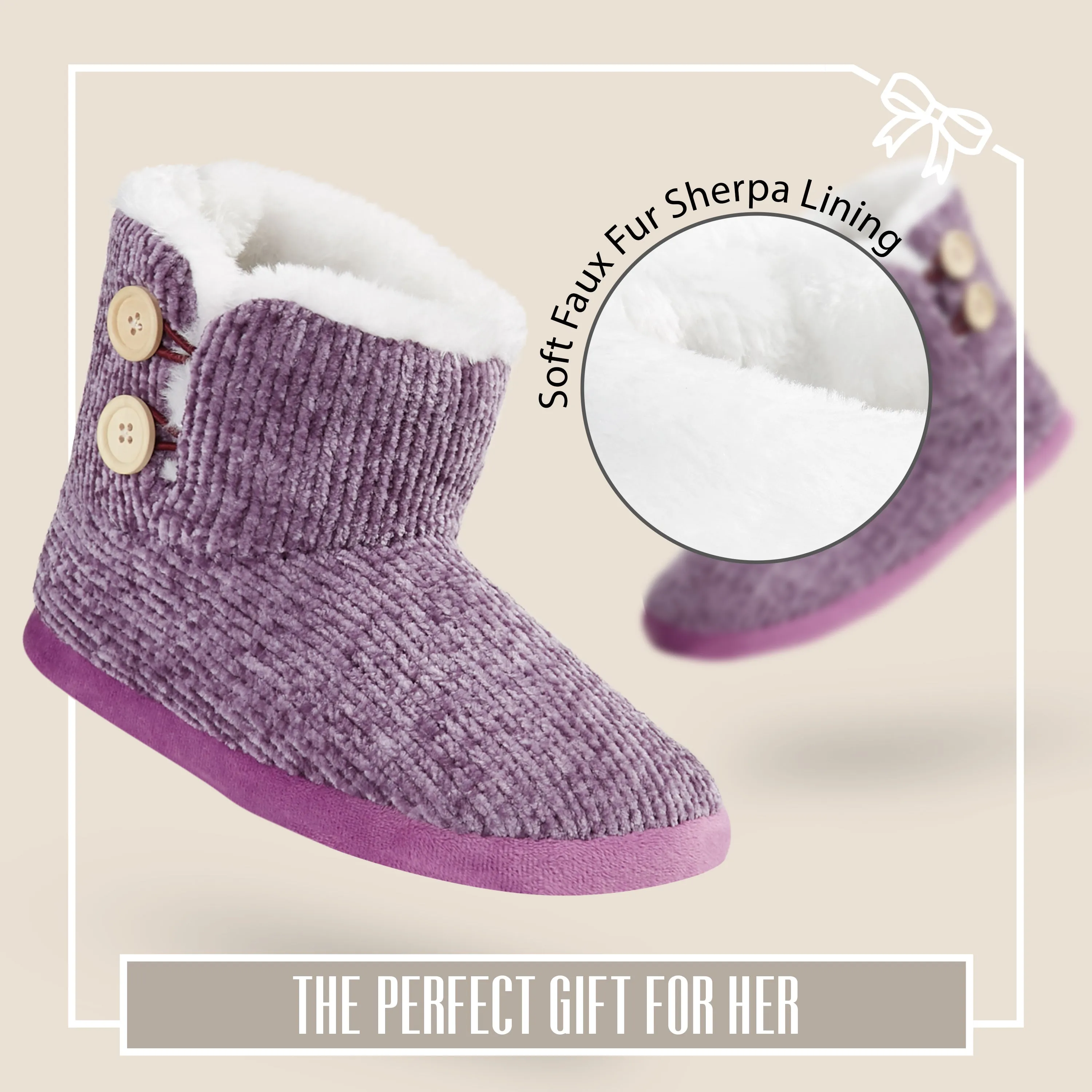 CityComfort Ladies Slippers, Faux Fur Bootie Slippers Women, Slipper Ankle Boots with Rubber Sole