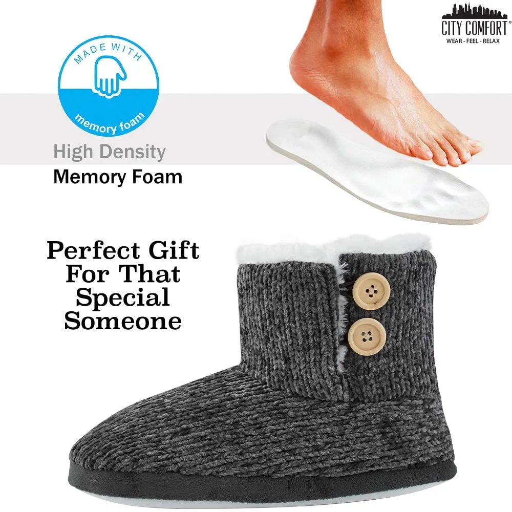 CityComfort Ladies Slippers, Faux Fur Bootie Slippers Women, Slipper Ankle Boots with Rubber Sole