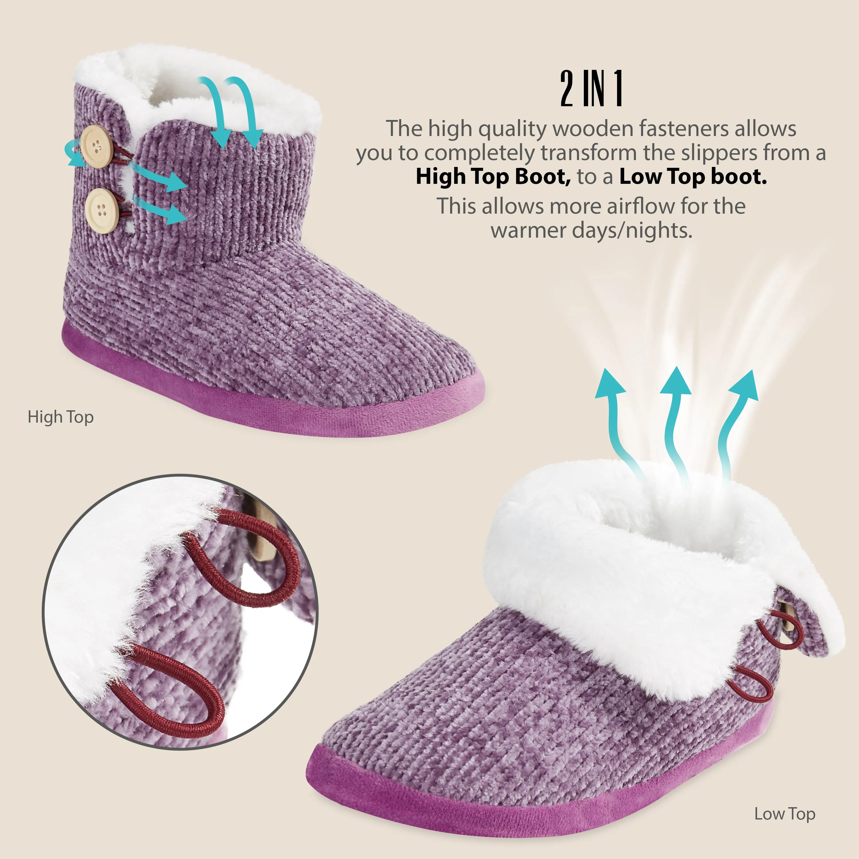CityComfort Ladies Slippers, Faux Fur Bootie Slippers Women, Slipper Ankle Boots with Rubber Sole