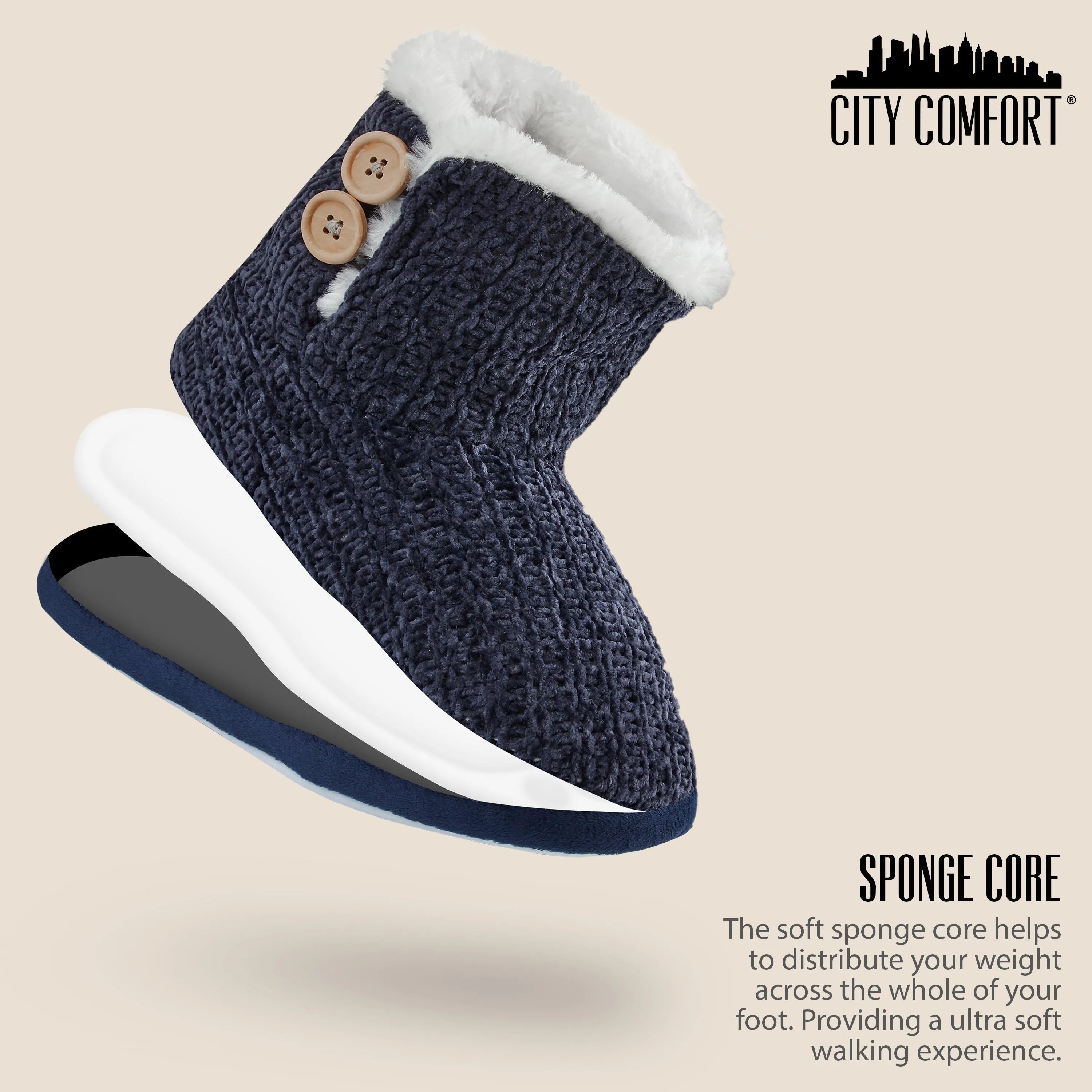 CityComfort Ladies Slippers, Faux Fur Bootie Slippers Women, Slipper Ankle Boots with Rubber Sole
