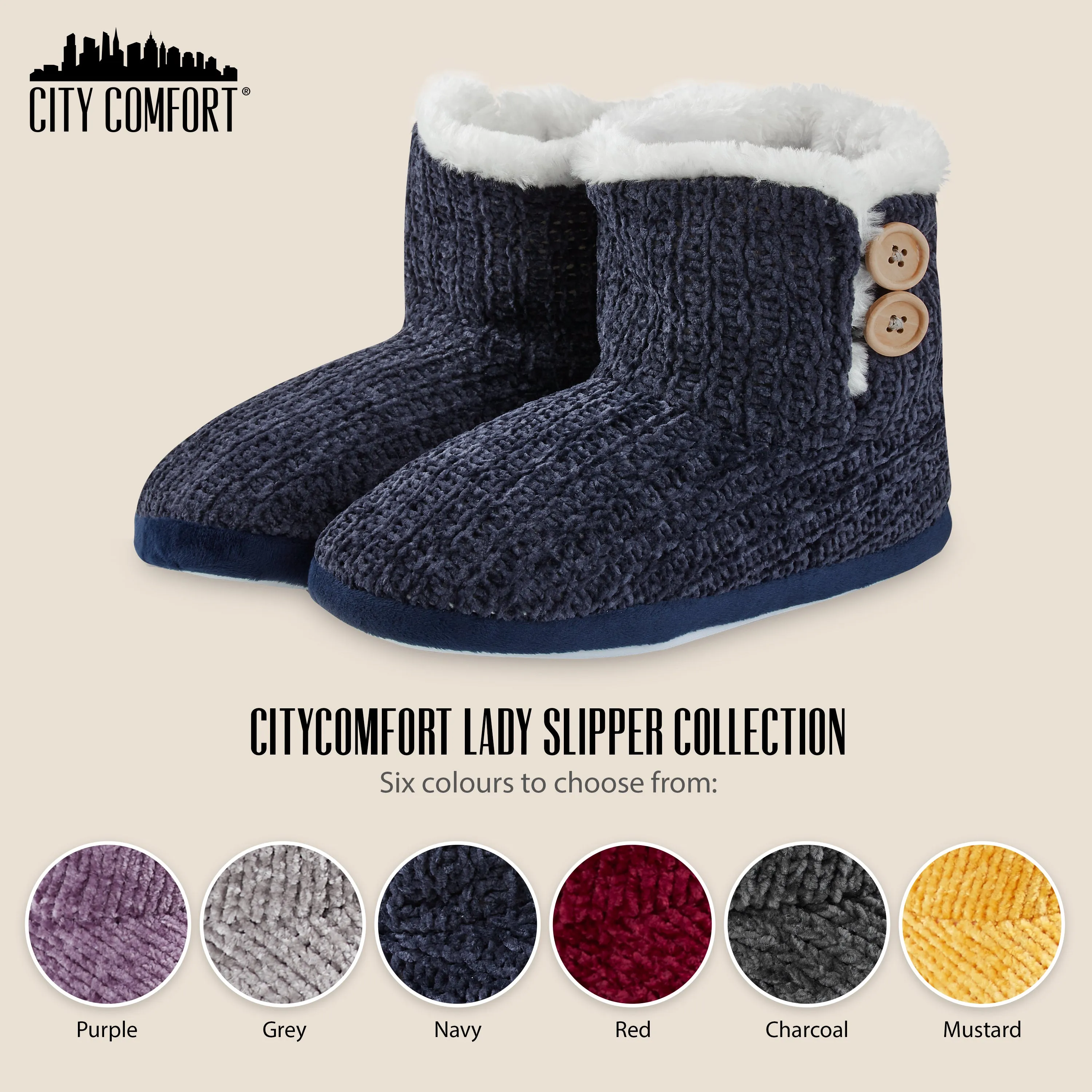 CityComfort Ladies Slippers, Faux Fur Bootie Slippers Women, Slipper Ankle Boots with Rubber Sole