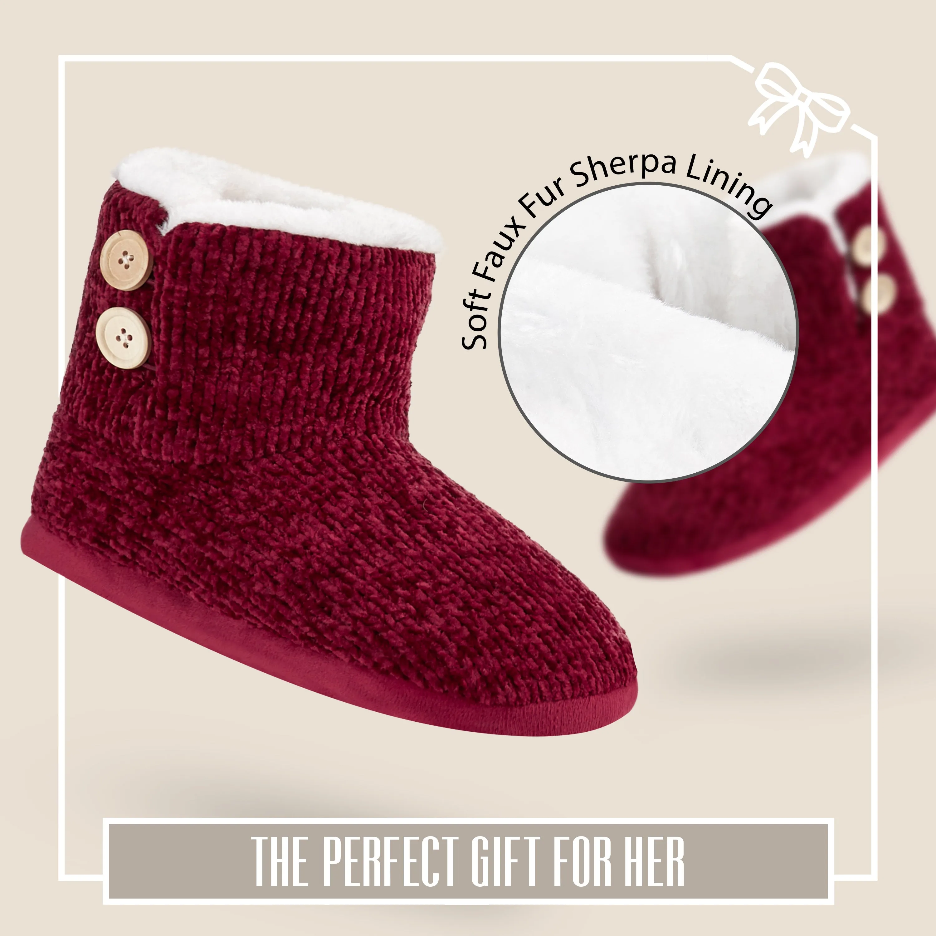 CityComfort Ladies Slippers, Faux Fur Bootie Slippers Women, Slipper Ankle Boots with Rubber Sole