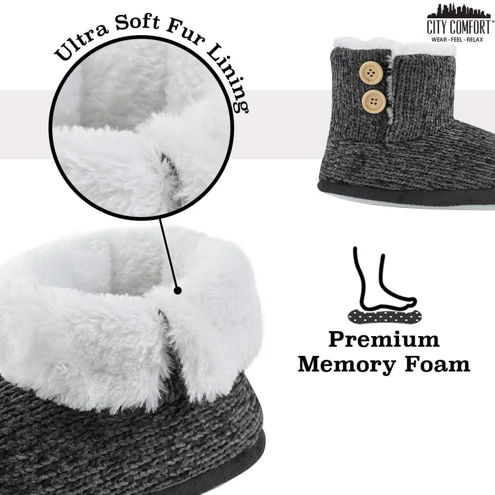 CityComfort Ladies Slippers, Faux Fur Bootie Slippers Women, Slipper Ankle Boots with Rubber Sole