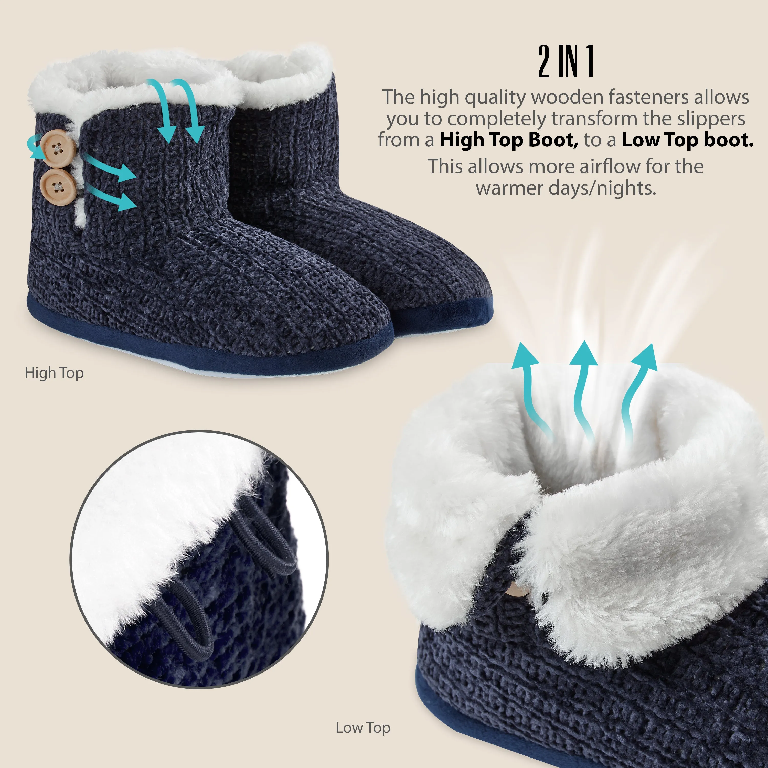 CityComfort Ladies Slippers, Faux Fur Bootie Slippers Women, Slipper Ankle Boots with Rubber Sole