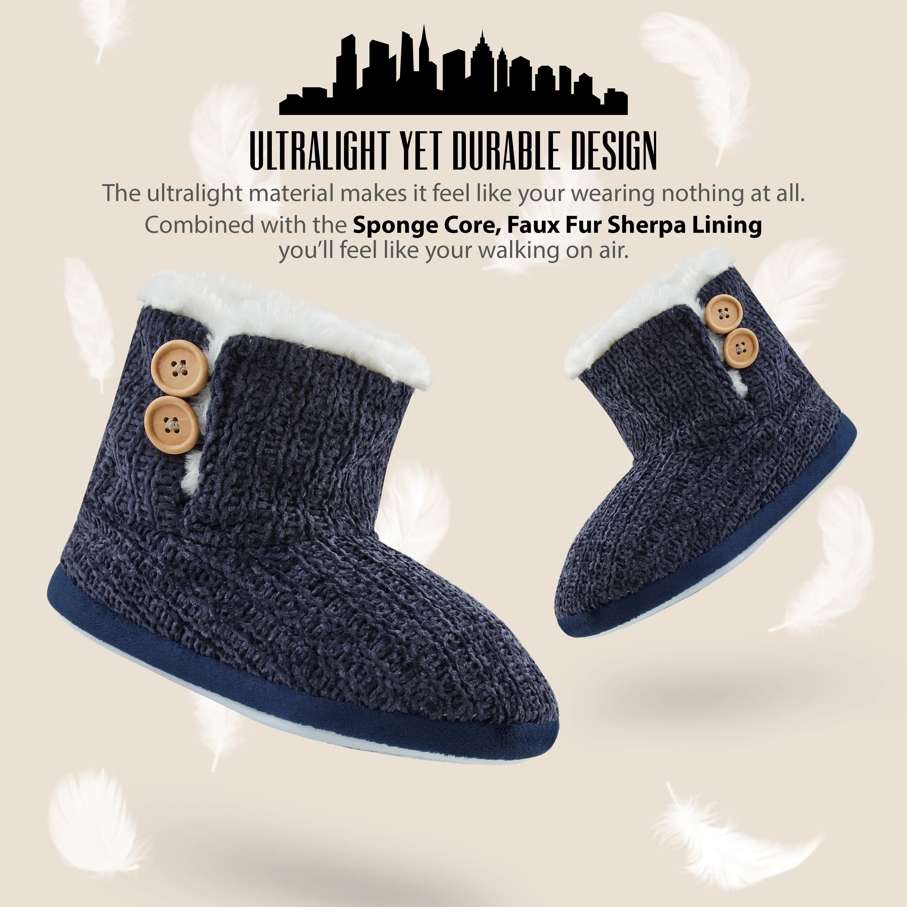 CityComfort Ladies Slippers, Faux Fur Bootie Slippers Women, Slipper Ankle Boots with Rubber Sole