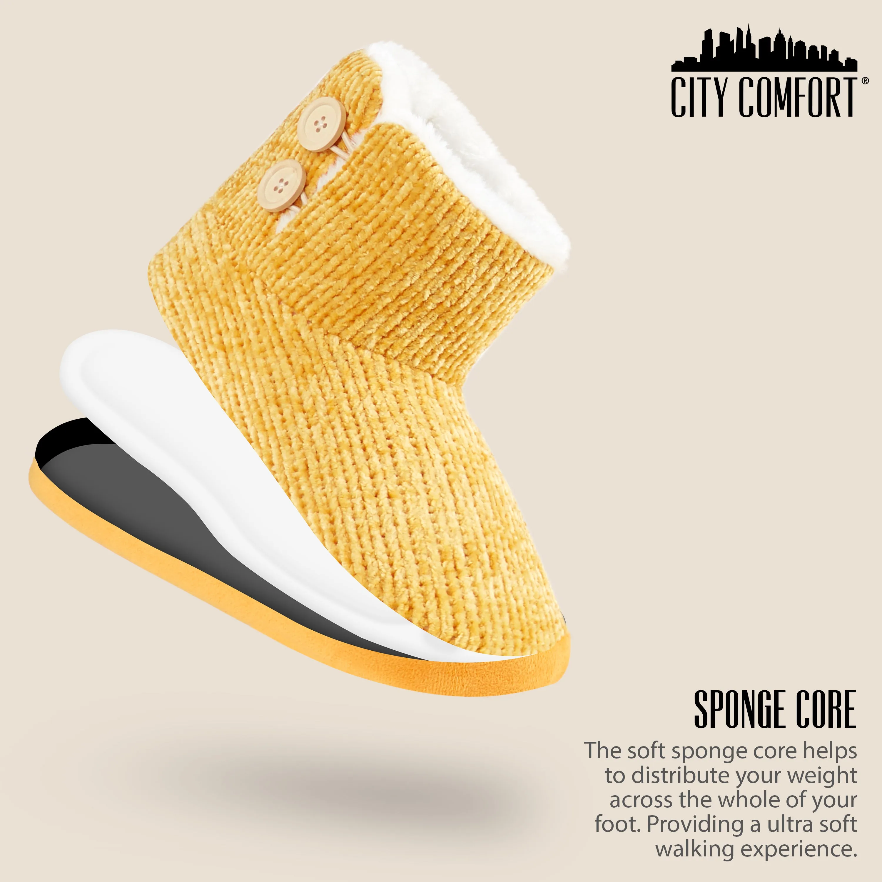 CityComfort Ladies Slippers, Faux Fur Bootie Slippers Women, Slipper Ankle Boots with Rubber Sole