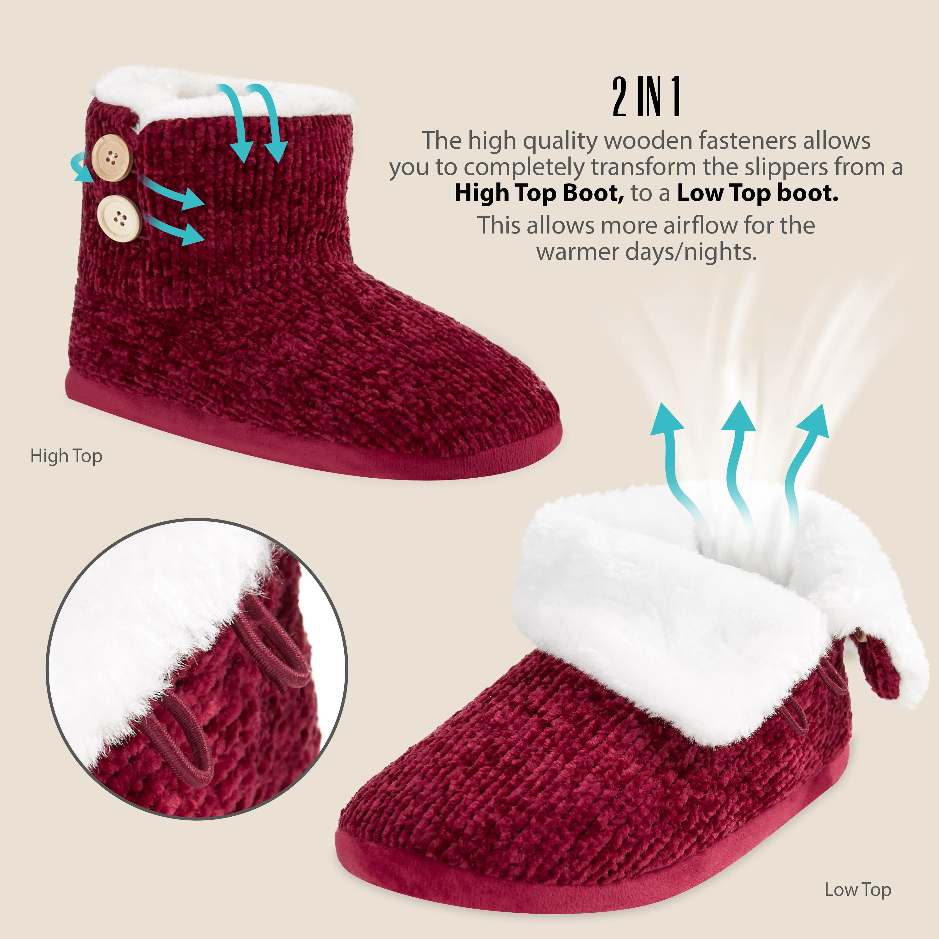CityComfort Ladies Slippers, Faux Fur Bootie Slippers Women, Slipper Ankle Boots with Rubber Sole