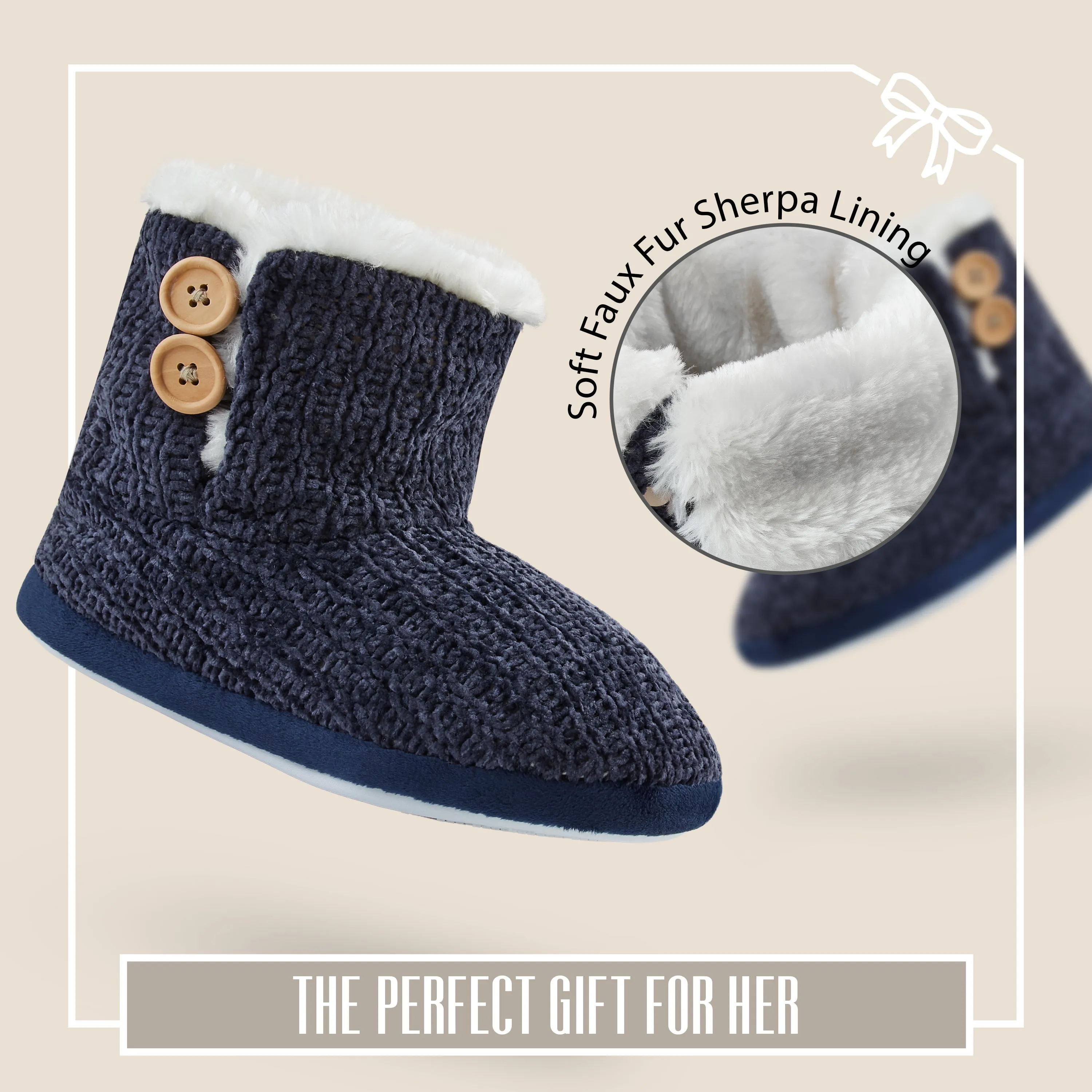 CityComfort Ladies Slippers, Faux Fur Bootie Slippers Women, Slipper Ankle Boots with Rubber Sole