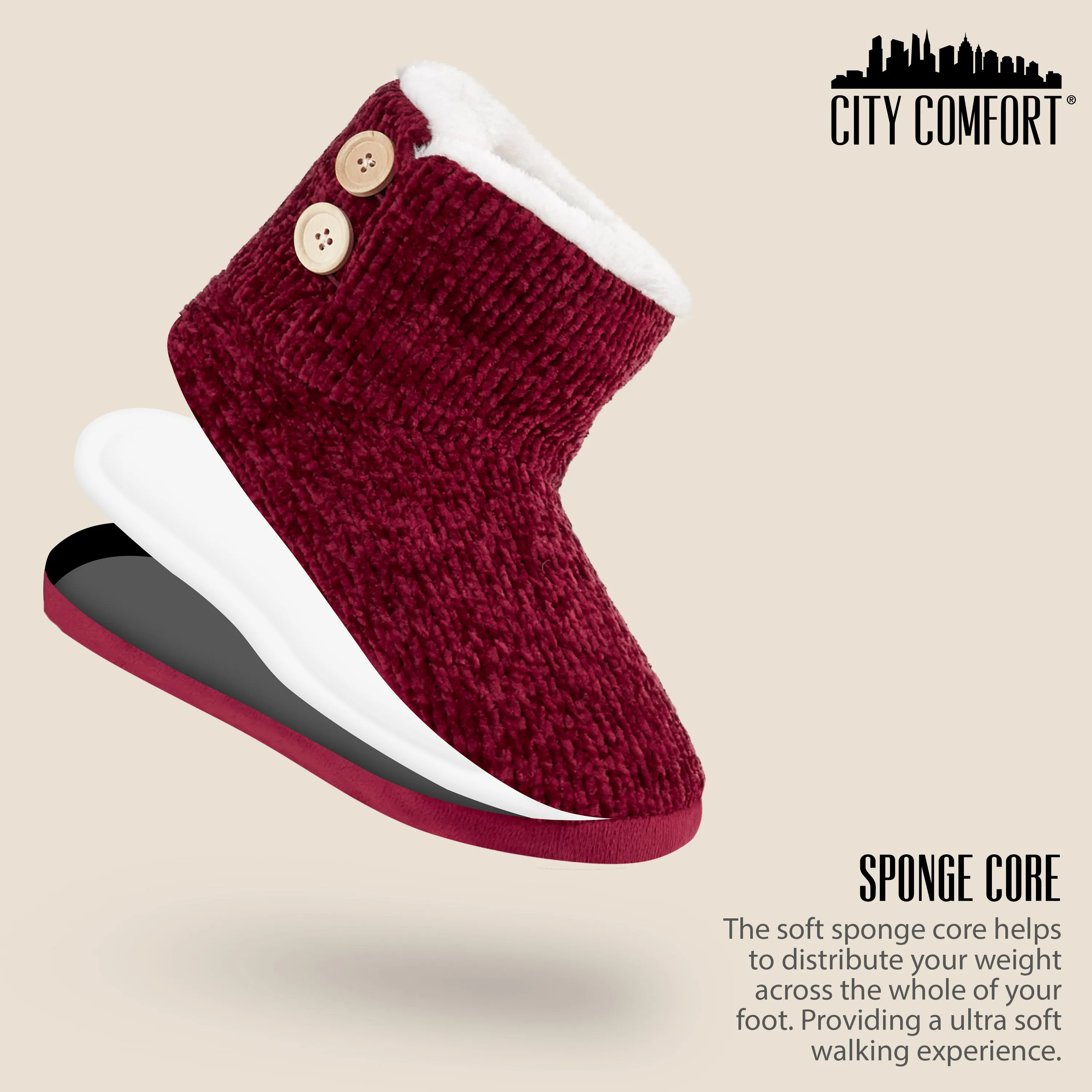 CityComfort Ladies Slippers, Faux Fur Bootie Slippers Women, Slipper Ankle Boots with Rubber Sole