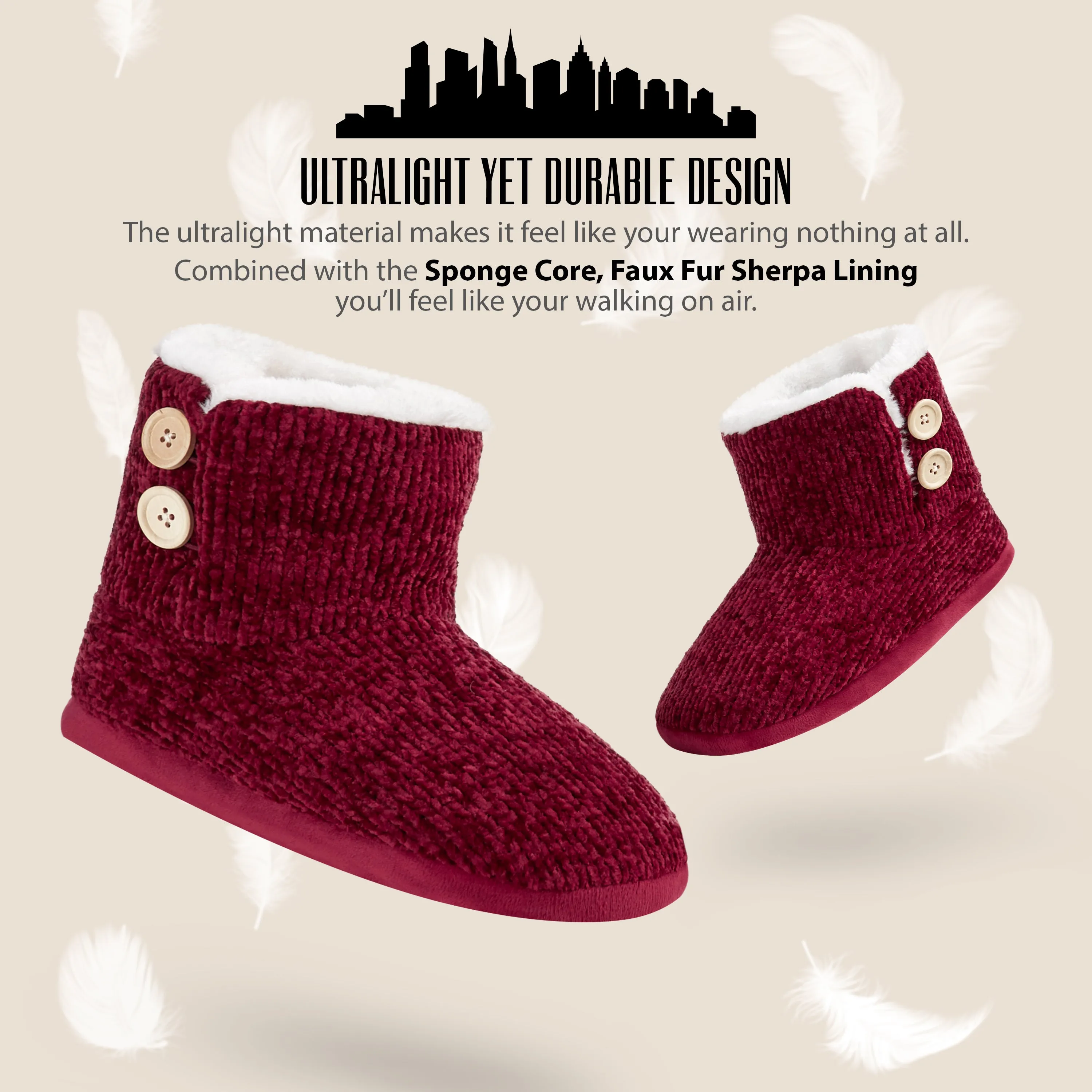 CityComfort Ladies Slippers, Faux Fur Bootie Slippers Women, Slipper Ankle Boots with Rubber Sole