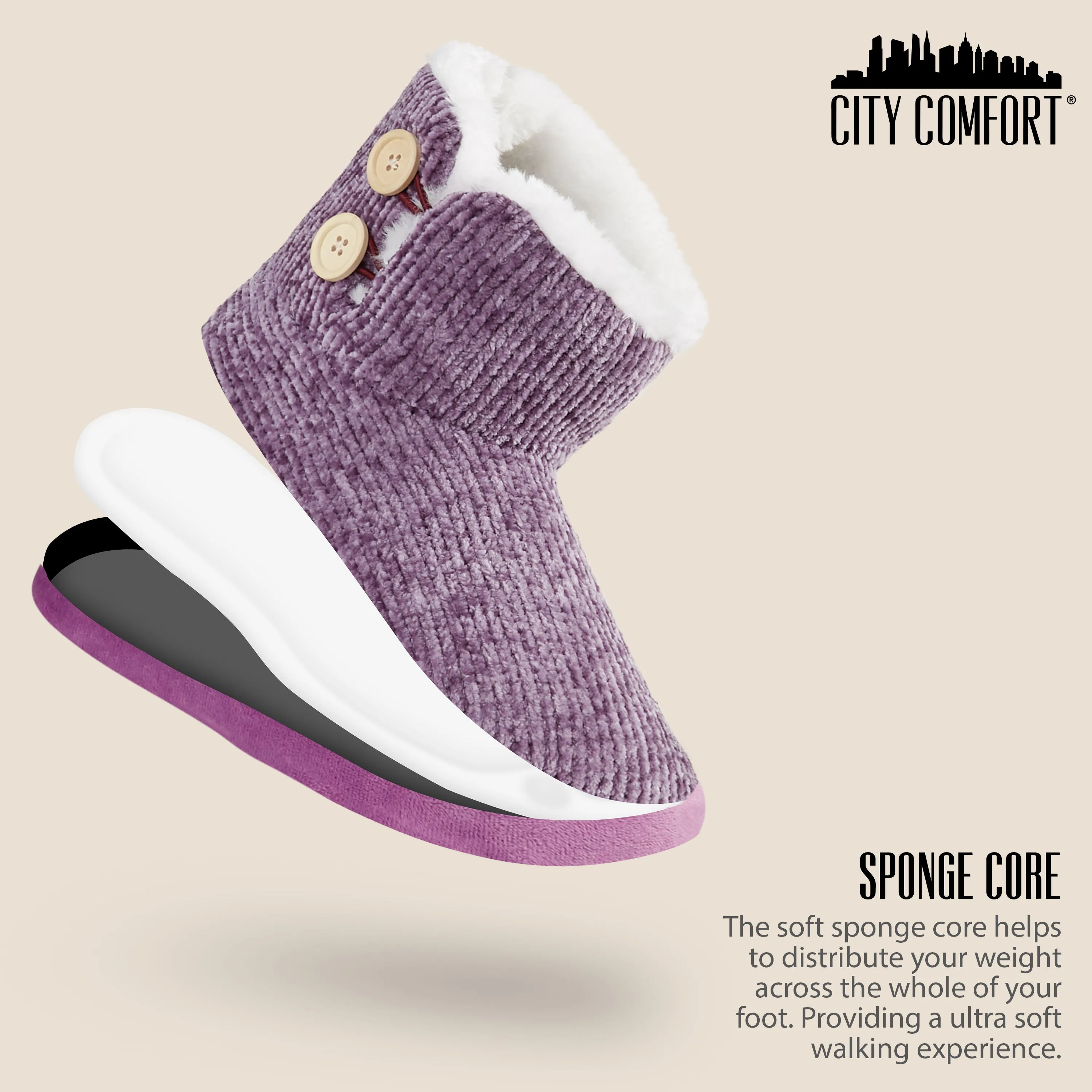 CityComfort Ladies Slippers, Faux Fur Bootie Slippers Women, Slipper Ankle Boots with Rubber Sole