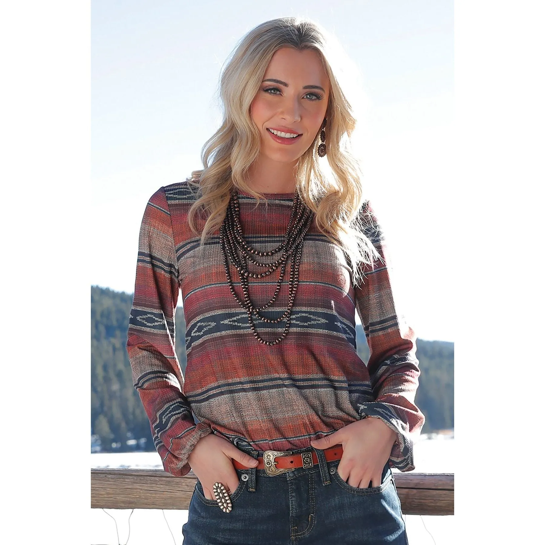 Cruel Denim Ladies LONG SLEEVE RIB KNIT TOP - MULTI CTK7413003