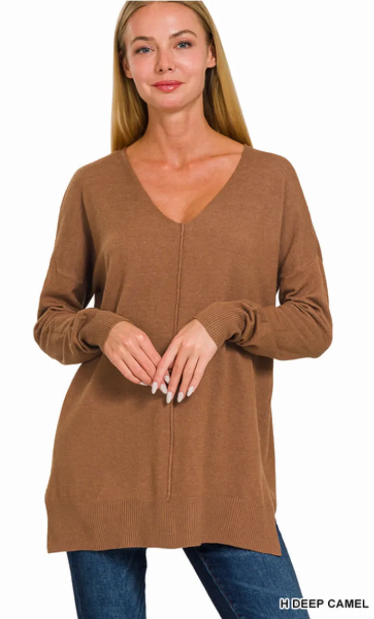 *Deals & Steals* V-Neck Front Seam Sweater-Multiiple Colors Available