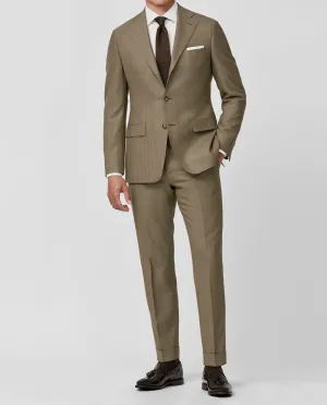 Drago Taupe Natural Bi Stretch S130 Milled Wool Solaro Herringbone