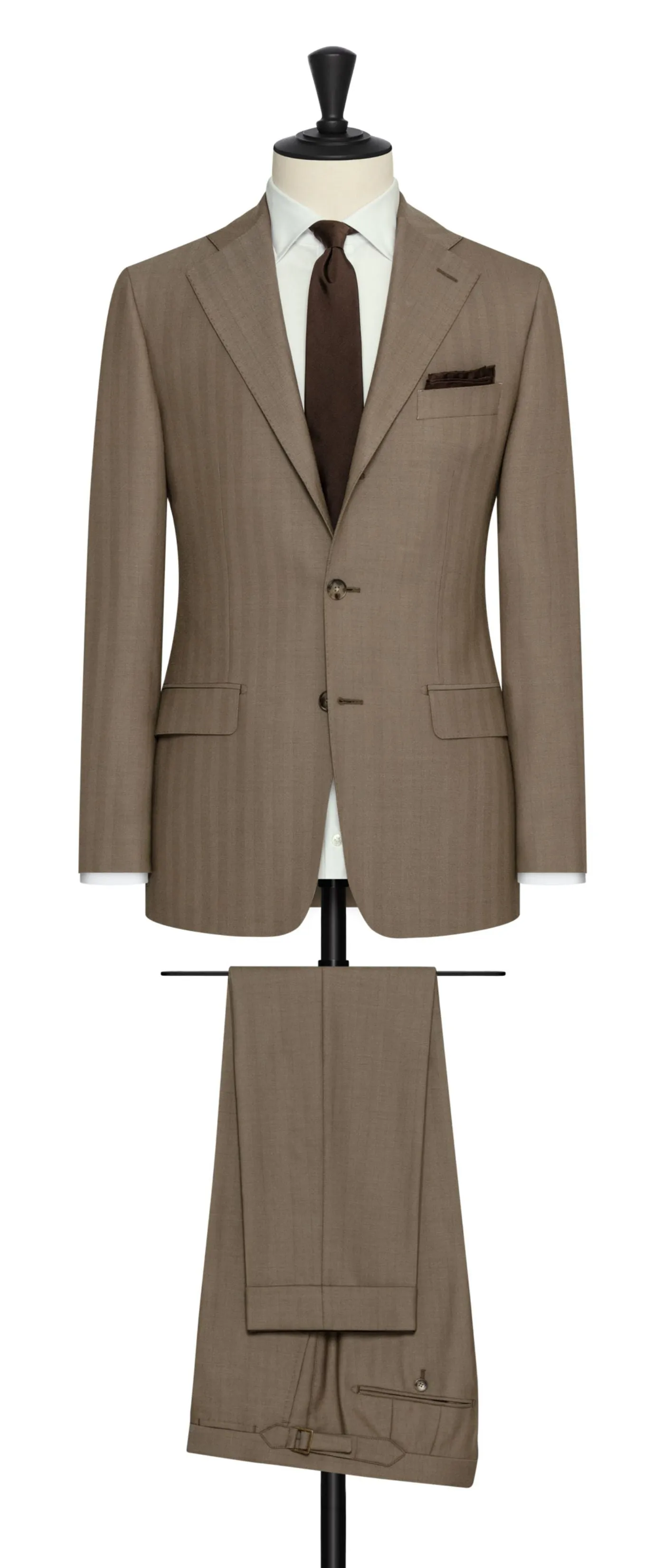 Drago Taupe Natural Bi Stretch S130 Milled Wool Solaro Herringbone