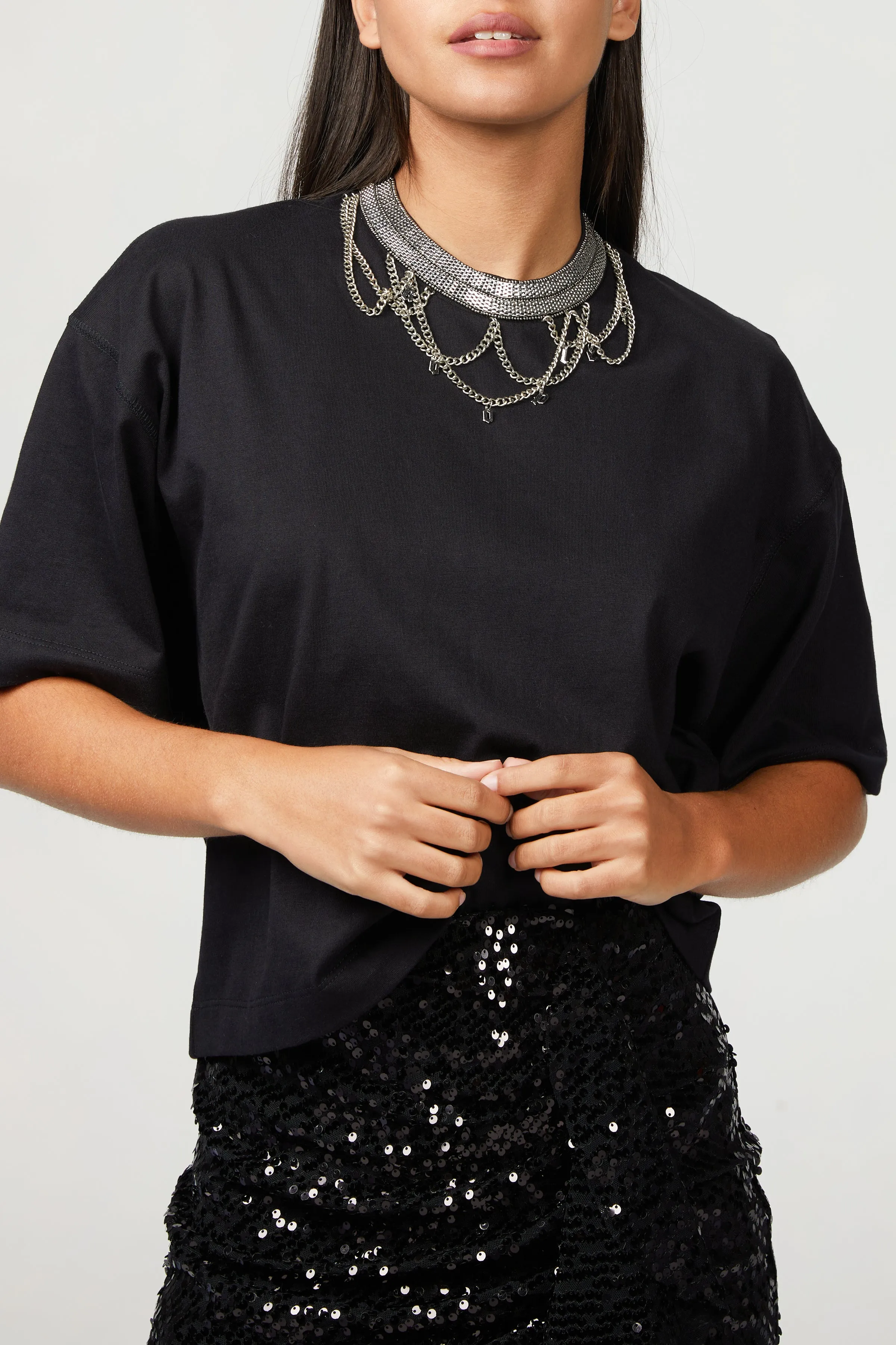 EMBELLISHED-COLLAR COTTON-JERSEY T-SHIRT