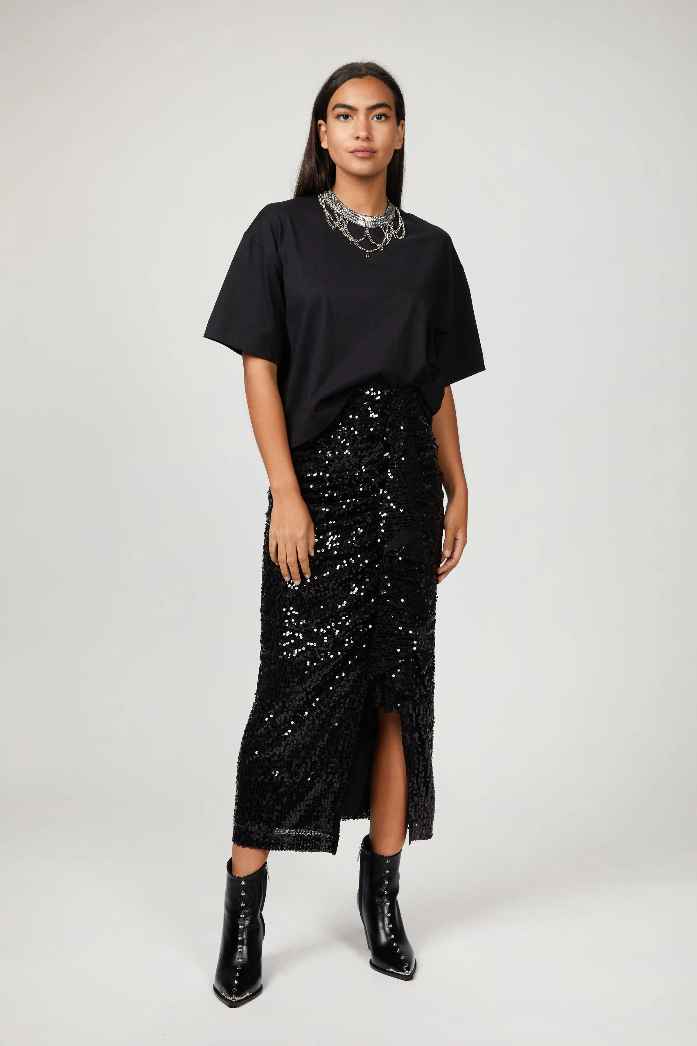 EMBELLISHED-COLLAR COTTON-JERSEY T-SHIRT