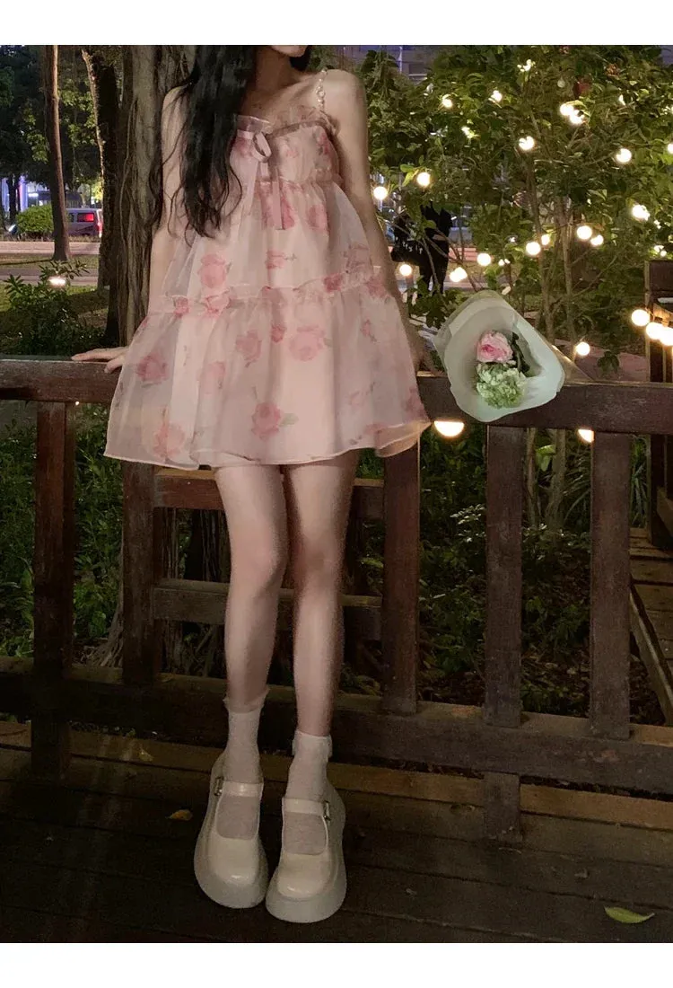 Floral Organza Mini Dress – Sweet Fairycore Aesthetic From Kawaii Stop