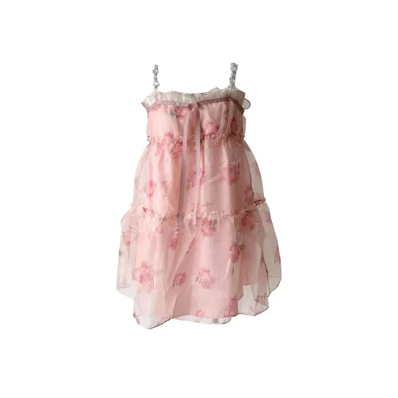Floral Organza Mini Dress – Sweet Fairycore Aesthetic From Kawaii Stop
