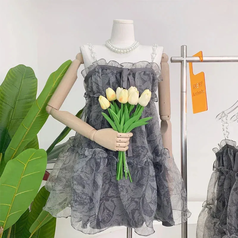 Floral Organza Mini Dress – Sweet Fairycore Aesthetic From Kawaii Stop