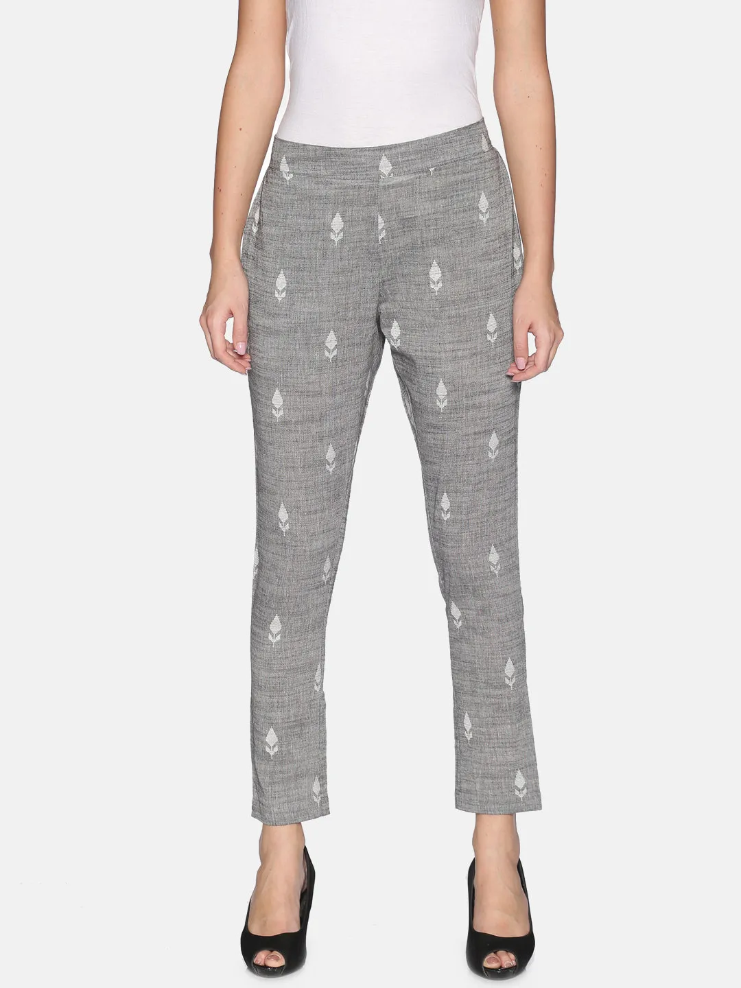Grey Cotton Woven Design Pant