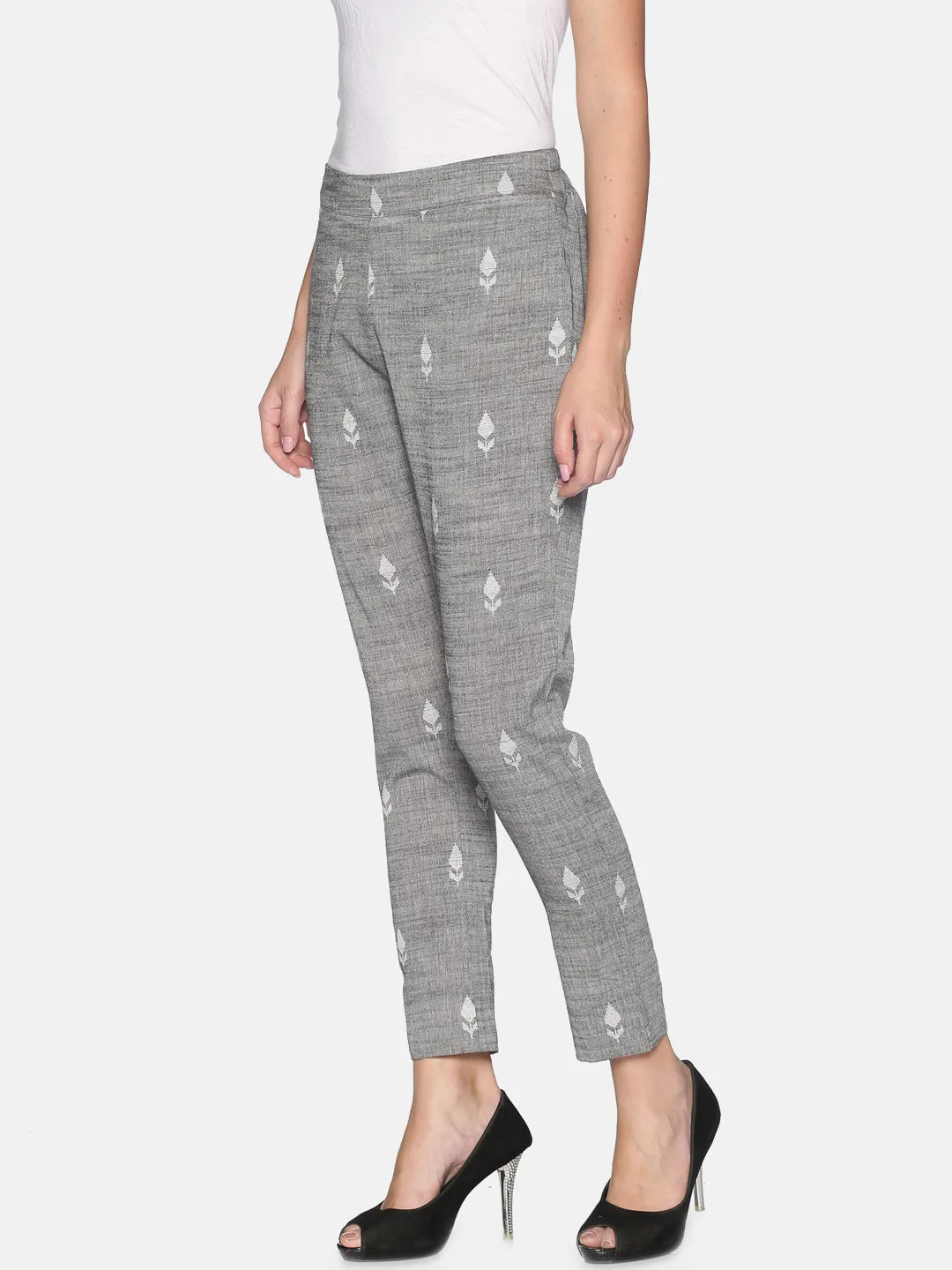 Grey Cotton Woven Design Pant