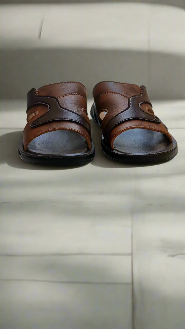 Men Slippers Two-Tone Comfort - Brown - TT001