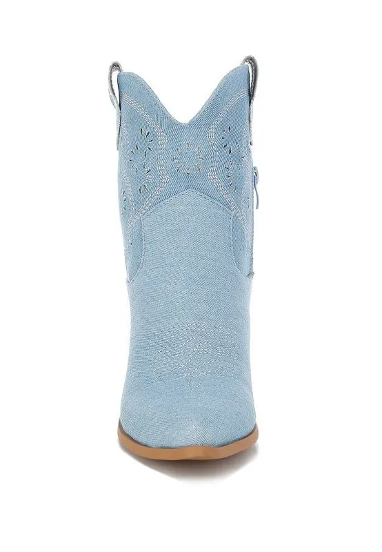 Nigara Cut Out Detail Denim Cowboy Boots