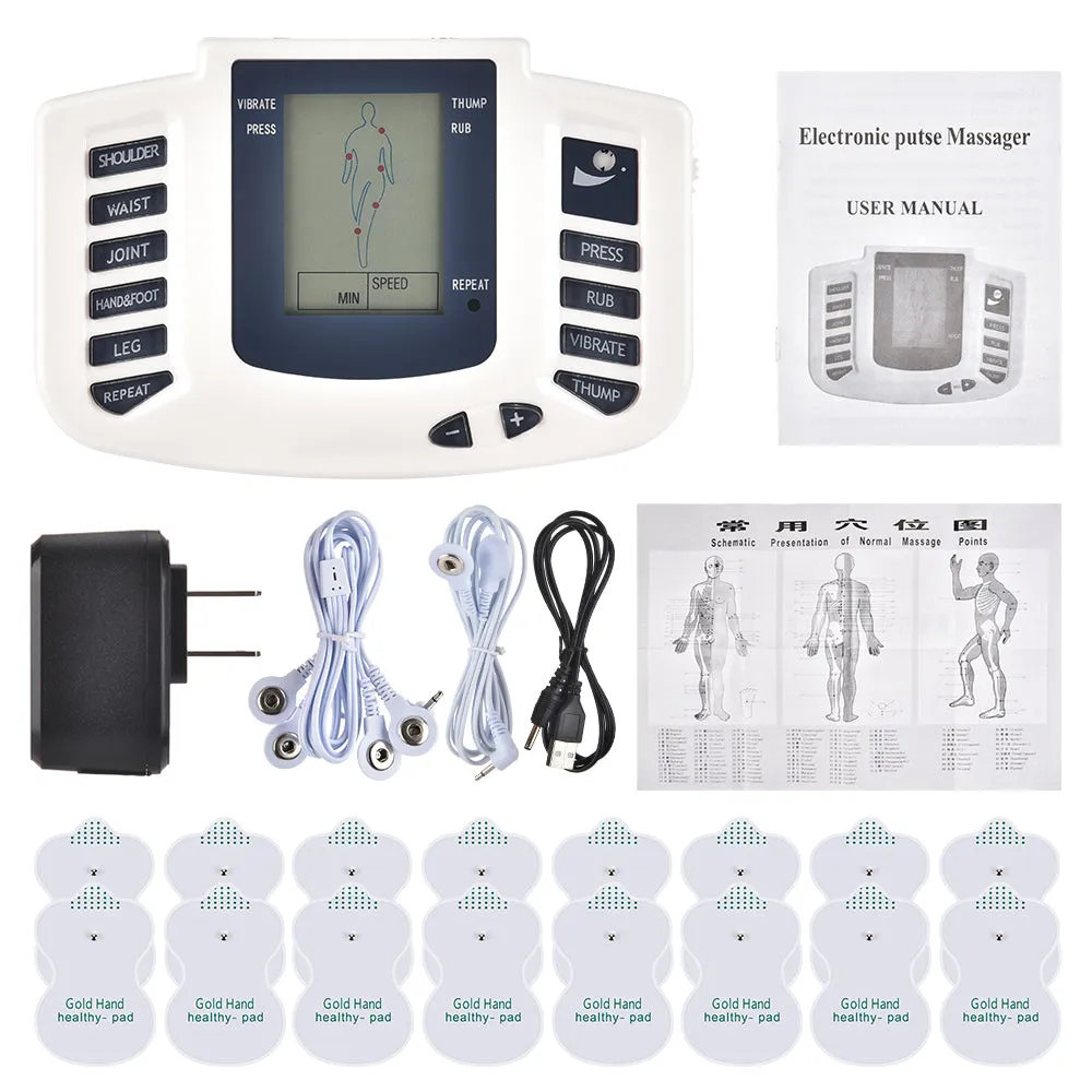 Premium EMS Unit Physiotherapy Massager Set with 16 Therapy Patches, Digital Muscle Stimulator, Relaxation Slippers, Gloves, Wristband, and Socks for Pain Relief and Muscle Recovery