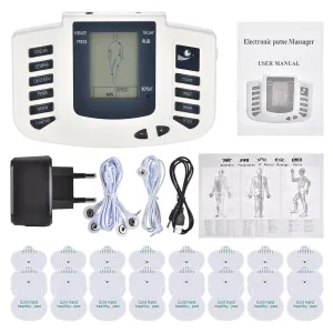 Premium EMS Unit Physiotherapy Massager Set with 16 Therapy Patches, Digital Muscle Stimulator, Relaxation Slippers, Gloves, Wristband, and Socks for Pain Relief and Muscle Recovery