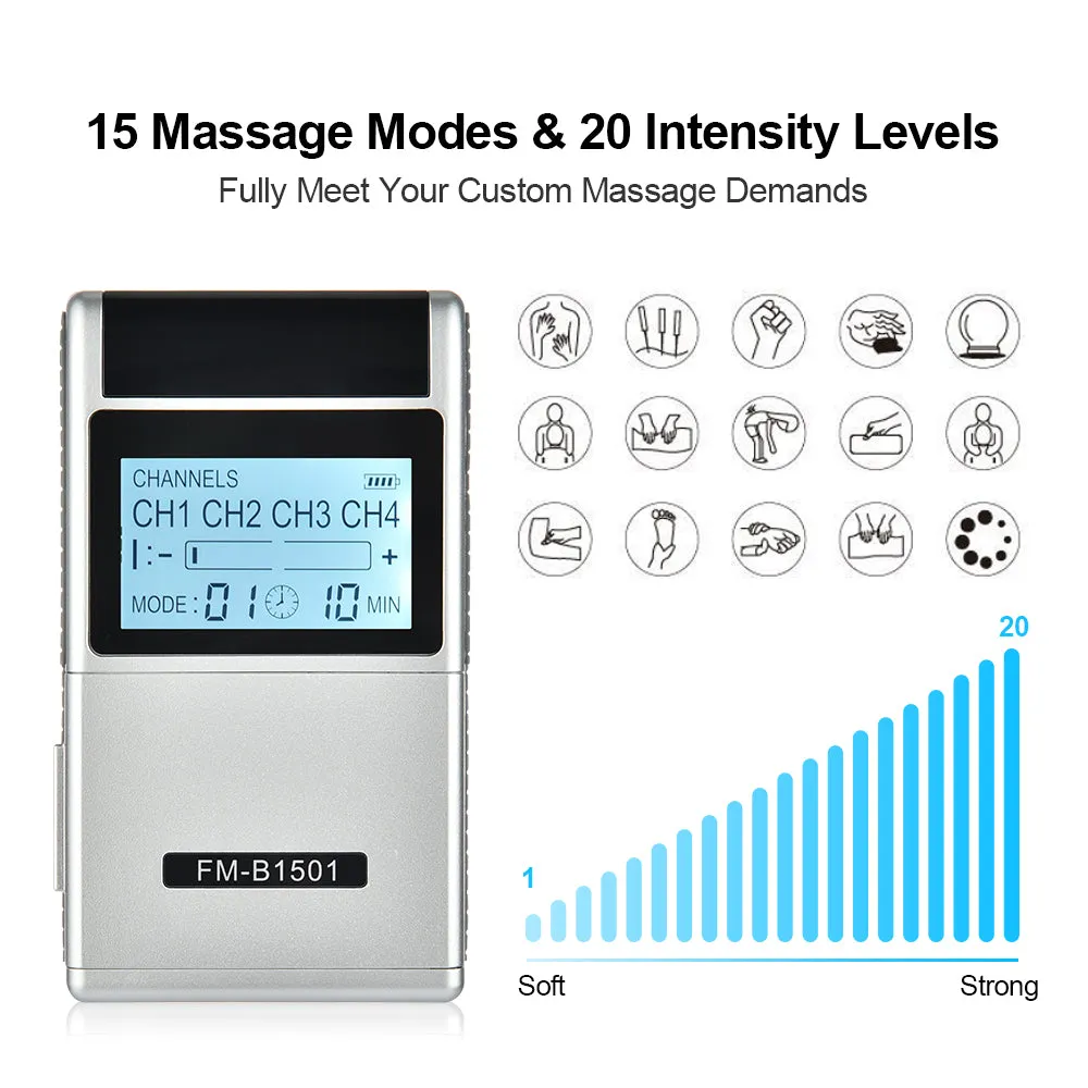 Premium EMS Unit Physiotherapy Massager Set with 16 Therapy Patches, Digital Muscle Stimulator, Relaxation Slippers, Gloves, Wristband, and Socks for Pain Relief and Muscle Recovery