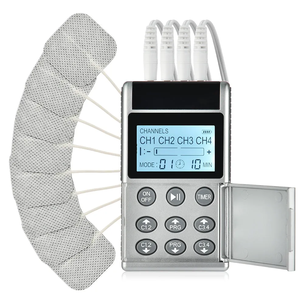 Premium EMS Unit Physiotherapy Massager Set with 16 Therapy Patches, Digital Muscle Stimulator, Relaxation Slippers, Gloves, Wristband, and Socks for Pain Relief and Muscle Recovery