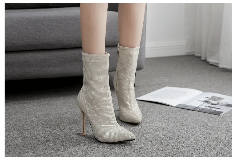 Sparkle Pointed High Heel Boots-Women's Fall/Winter Rhinestone Chic