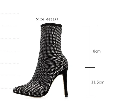 Sparkle Pointed High Heel Boots-Women's Fall/Winter Rhinestone Chic