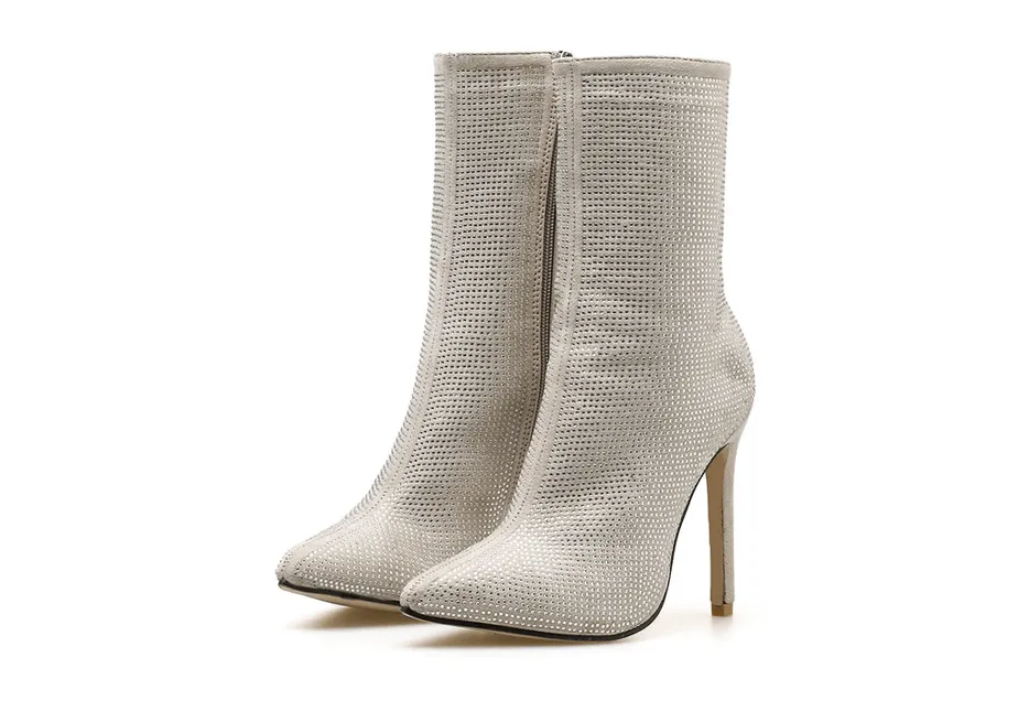 Sparkle Pointed High Heel Boots-Women's Fall/Winter Rhinestone Chic